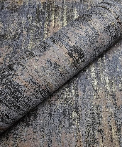 Black Gold Textured Wallpaper Distressed Industrial Metallic Peel and Stick Wallpaper 17.7in x 19.68ft Self Adhesive Contact Paper