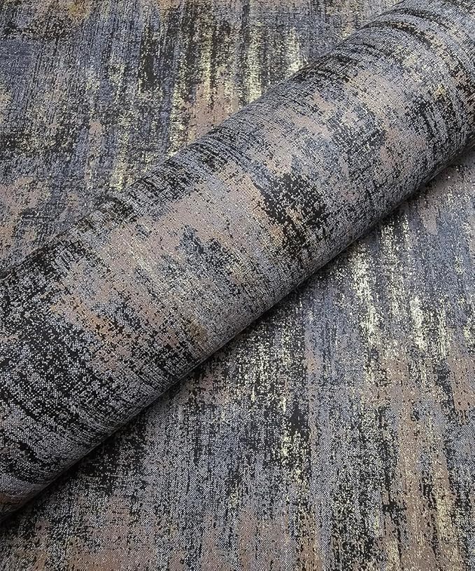 Black Gold Textured Wallpaper Distressed Industrial Metallic Peel and Stick Wallpaper 17.7in x 19.68ft Self Adhesive Contact Paper
