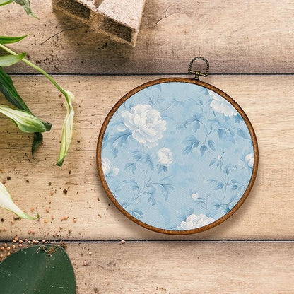 KSDUT Retro Aesthetic White Floral Wall Art Decor - Blue Botanical Neutral Mid Century Modern Wall Art Canvas Frame Hanging Prints, Vintage Landscape Round Wall Art Decor for Home Decorations 10"x10"