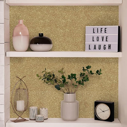 CHIHUT 15.7''x236'' Champagne Gold Glitter Contact Paper Peel and Stick Glitter Wallpaper for Bedroom Self Adhesive Removable Fabric Wallpaper Decorative Sparkle Wall Paper for DIY Crafts Dresser