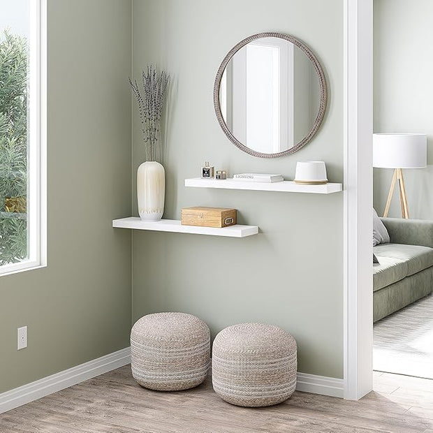 Ballucci Floating Shelves for Wall, 36" Wood Wall Shelf Set of 2, with Invisible Brackets for Bathroom, Living Room, Bedroom, Kitchen, Nursery, 8" Deep, White