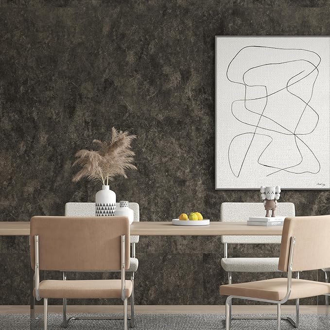 48"×591" Extra Wide Big Roll Large Size Dark Brown Tan Gray Concrete Wallpaper Peel and Stick Waterproof Thick Charcoal Grey Concrete Contact Paper Vinyl Taupe Cement Tile Stickers for Bedroom