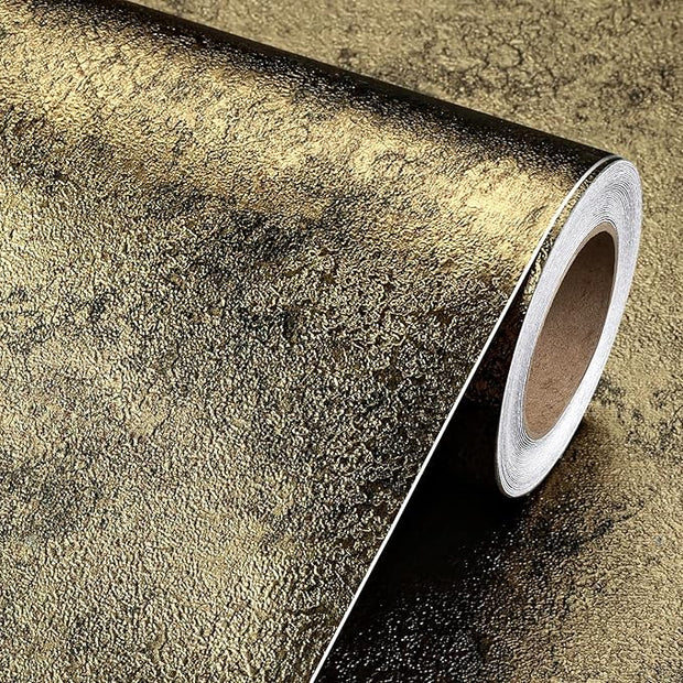 Livelynine Gold Metallic Peel and Stick Wallpaper Removable Thick Luxury Black Gold Textured Contact Paper for Countertops Kitchen Cabinets Self Adhesive Vintage Accent Wall Paper Bedroom 15.8x78.8