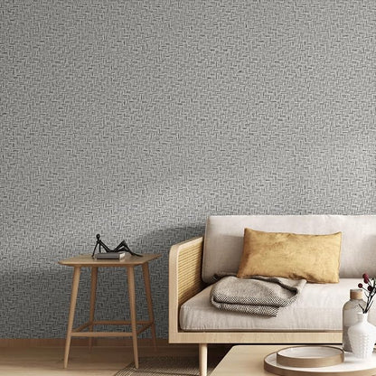Haimin Fabric Wallpaper Textured Contact Paper (24in X 393in) Gray Grasscloth Wallpaper Peel and Stick Faux Linen Wall Paper Self-Adhesive Vinyl Looks Like Woven Straw