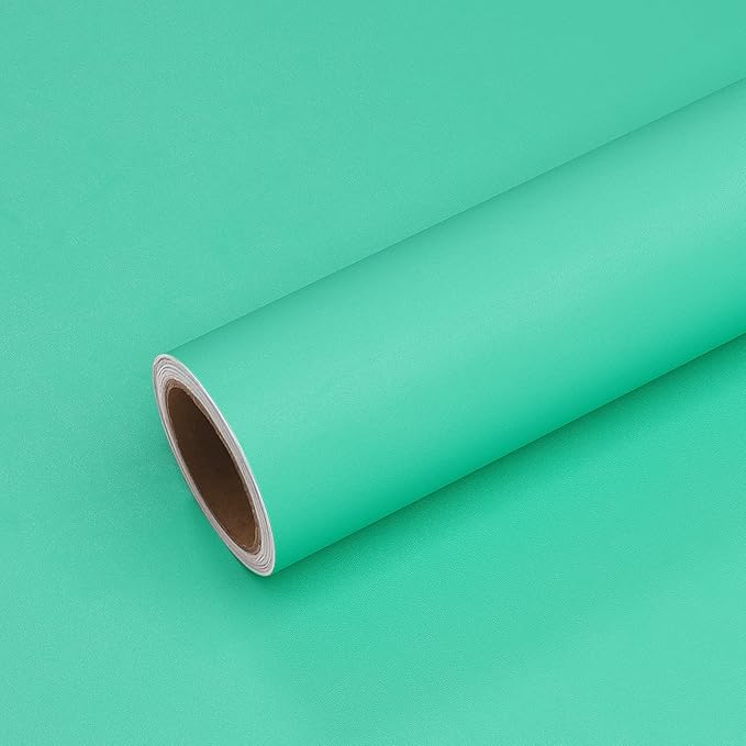 VEELIKE Thick Tiffany Green Wallpaper Peel and Stick Bright Green Contact Paper for Cabinets Walls 24''x118'' Self Adhesive Removable Waterproof Solid Color Wallpaper for Bedroom Girls Room Classroom