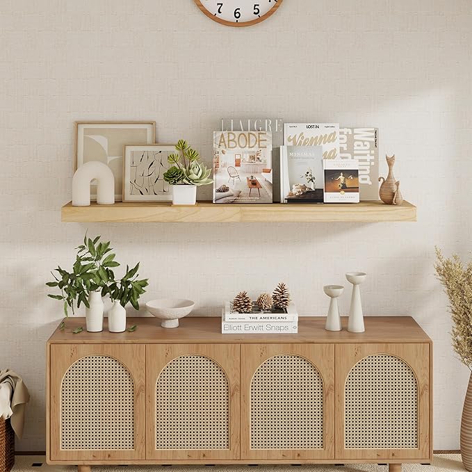 fuqing Natural Wood Floating Shelves - 48 Inch Wide x 9.3 Inch Deep x 1.6 Inch Thick Wood Wall Shelves Set of 1 - Natural Wooden Shelves for Room Decor & Storage
