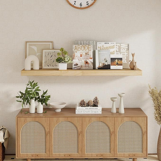 fuqing Natural Wood Floating Shelves - 48 Inch Wide x 9.3 Inch Deep x 1.6 Inch Thick Wood Wall Shelves Set of 1 - Natural Wooden Shelves for Room Decor & Storage