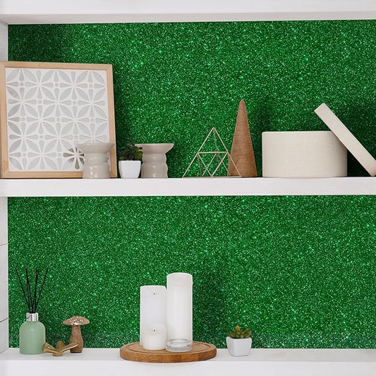 CHIHUT 15.7''x236'' Sparkly Green Glitter Wallpaper Stick and Peel Glitter Contact Paper Decorative Self Adhesive Green Glitter Wall Paper Roll Removable Wallpaper for Bedroom Walls Cabinets Dresser