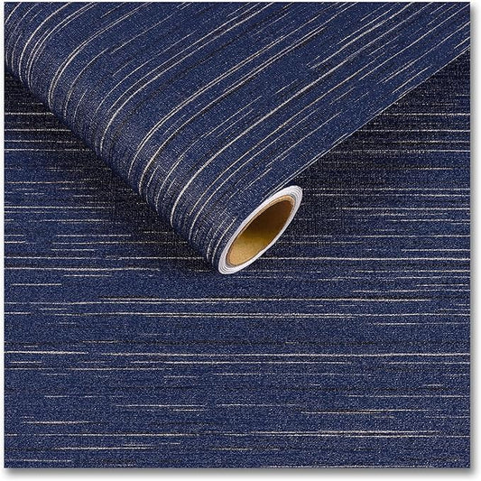 CRE8TIVE Dark Blue Grasscloth Peel and Stick Wallpaper Textured Blue Contact Paper for Cabinets and Drawers 12"x80" Self Adhesive Removable Linen Fabric Grass Cloth Wall Paper for Bedroom Bathroom