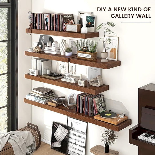 Floating Shelves for Wall, 72 Inch Wide x 12 Inch Deep Floating Shelves, Long Wood Floating Wall Shelf Shelves for Living Room Bathroom Bedroom Kitchen Home - (Walnut, 72" W x 12" D x 2" H)