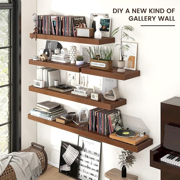 Floating Shelves for Wall, 72 Inch Wide x 12 Inch Deep Floating Shelves, Long Wood Floating Wall Shelf Shelves for Living Room Bathroom Bedroom Kitchen Home - (Walnut, 72" W x 12" D x 2" H)