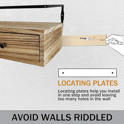Floating Shelves - Wall Mounted Bathroom Shelf Set of 2 with Drawers, Rustic Wood Shelves for Bedroom, Living Room, Kitchen, Wall Decor, Plants, Books (Brown)