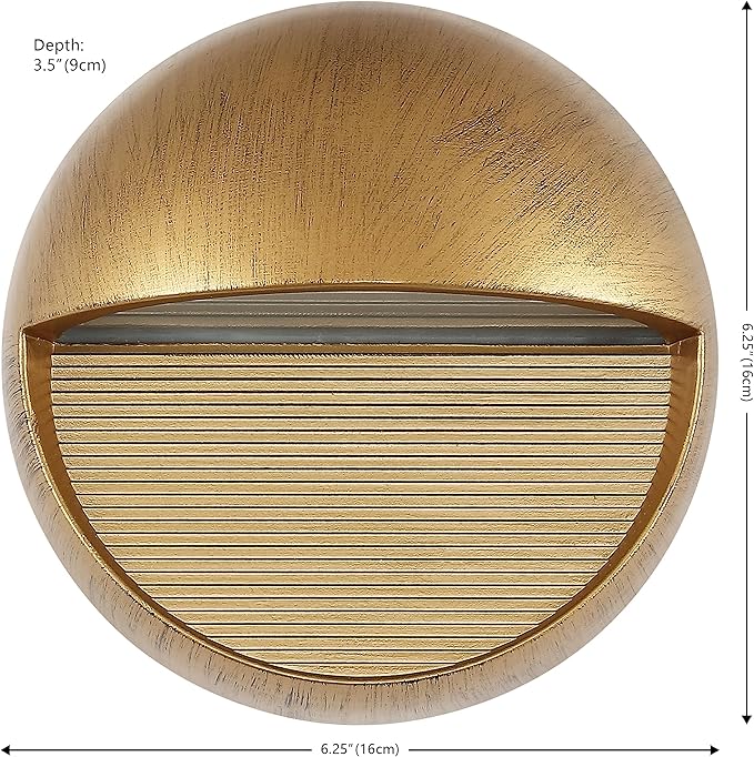 JONATHAN Y 6.25" Antique Gold Modern Round Outdoor Integrated LED Wall Sconce Light, Metal/Glass Waterproof Exterior Downlight for Porch, Patio, and Entryway, ETL Listed (JYL7441B)