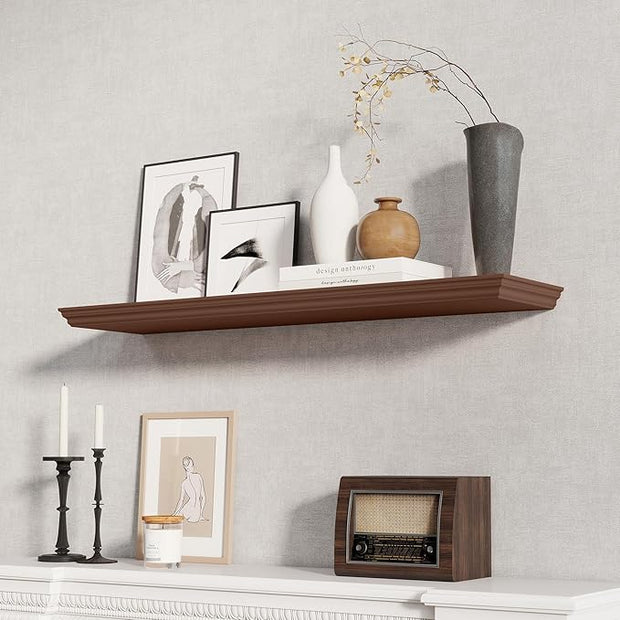Fun Memories Floating Shelves 40 Inch Long, 9.3 Inch Deep Classic Crown Molding Floating Shelves for Wall, Rustic Wooden Shelves for Wall Decor Bathroom, Kitchen, Office, (Walnut, 1Pack)