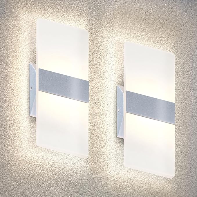 ASD LED Indoor Wall Mount Light Fixture - 12 Inch 12W Modern Interior Brushed Nickel Dimmable Wall Sconce Light - UL 2700K-5000K Adjustable - Hallway, Bedroom LED Wall Lights, Pack of 2