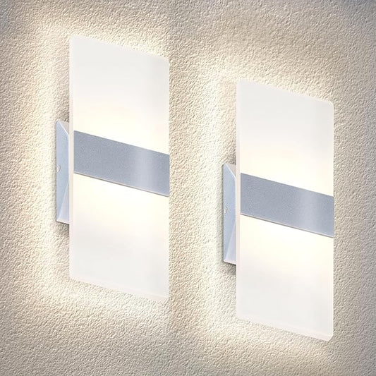 ASD LED Indoor Wall Mount Light Fixture - 12 Inch 12W Modern Interior Brushed Nickel Dimmable Wall Sconce Light - UL 2700K-5000K Adjustable - Hallway, Bedroom LED Wall Lights, Pack of 2