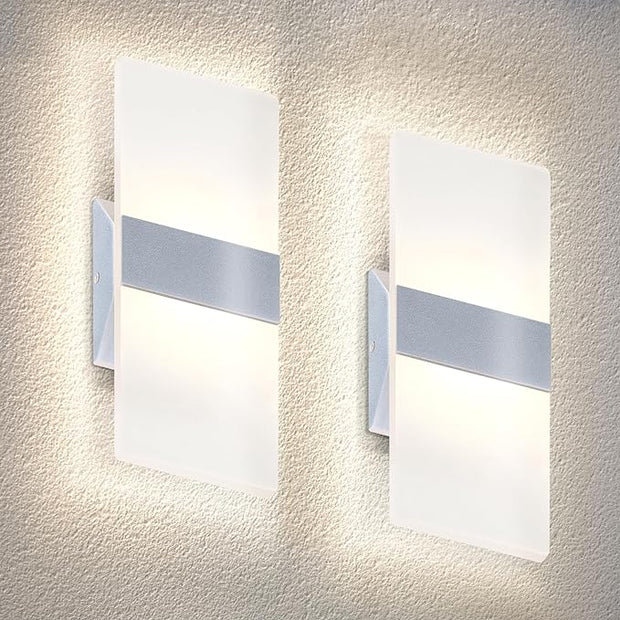 ASD LED Indoor Wall Mount Light Fixture - 12 Inch 12W Modern Interior Brushed Nickel Dimmable Wall Sconce Light - UL 2700K-5000K Adjustable - Hallway, Bedroom LED Wall Lights, Pack of 2