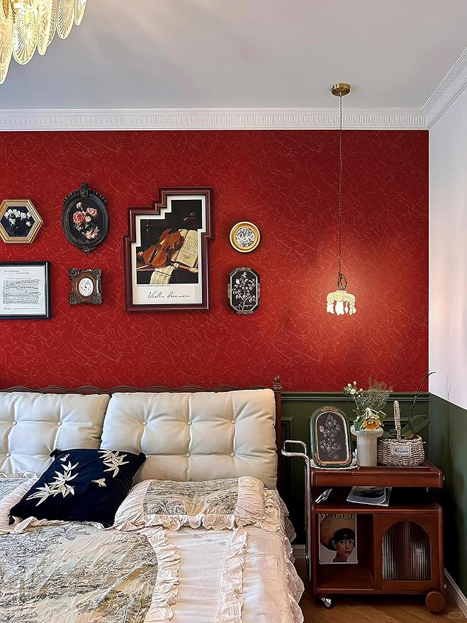 Safiyya Contact Paper Red Silk Wallpaper Textured Self Adhesive Wallpaper Peel and Stick for Bedroom Solid Color Decorative Wall Paper Vinyl Rolls 78.7