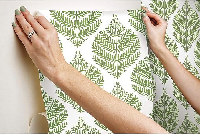 RoomMates RMK11513WP Hygge Fern Damask Green Peel and Stick Wallpaper