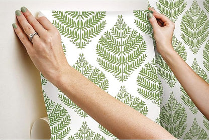 RoomMates RMK11513WP Hygge Fern Damask Green Peel and Stick Wallpaper