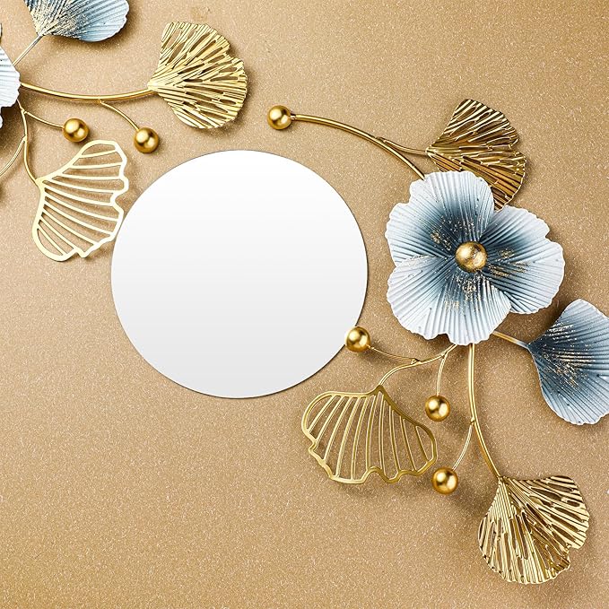Tandefio 3 Pcs Metal Decorative Wall Mirrors for Living Room Metal Ginkgo Leaf Mirror Modern Creative Wall Decor Art Hanging Decor Mirror for Entrance Bedroom Living Room(Vintage Gold,16.inches)