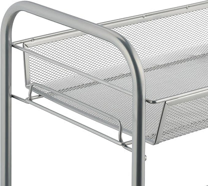 Relaxdays Spice Rack, 2 Levels, Table Kitchen & Bathroom, Make-Up, Perfume, Metal Shelf, 44.5x48x27cm, Silver, Steel, 44.5 x 48 x 27 cm