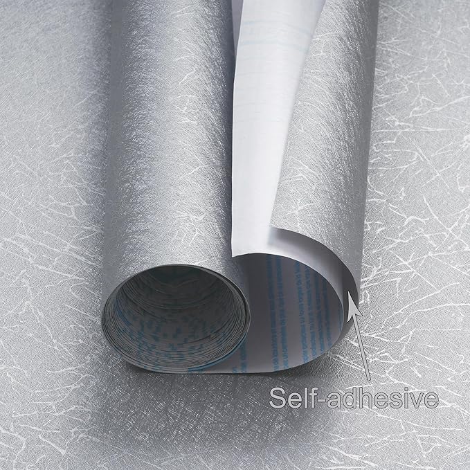 Safiyya 17.3 inch X 118 inch Peel and Stick Wallpaper Silver Grey Silk Wallpaper Textured Removable Wall Paper Self Adhesive Contact Paper for Walls Vinyl Rolls