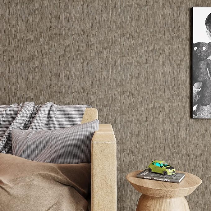CRE8TIVE Tan Grasscloth Peel and Stick Wallpaper Textured Faux Grass Cloth Contact Paper for Cabinets Self Adhesive Removable Linen Fabric Wallpaper for Living Room Bedroom Table Dresser Decor 12