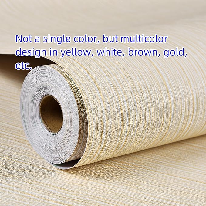 Haimin Grasscloth Wallpaper Textured 24in X 393in Fabric Contact Paper Textured Linen Wall Paper Peel and Stick Self-Adhesive Thick Vinyl Embossed Wallpaper (Yellow)