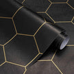 Black Geometric Wallpape Peel and Stick Wallpaper Gold and Black Contact Paper 17.3”×197”Decorative Shelf Drawer Liner Roll Waterproof