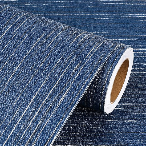 Livelynine 15.8x394 Navy Blue Peel and Stick Wallpaper Dark Indigo Textured Grasscloth Navy Wall Paper for Bathroom Bedroom Apartment Blue Contact Paper Waterproof Vinyl Wrap Renter Friendly Upgrades