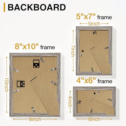 Vittanly Picture Frames Set of 10, Picture Frames Collage Wall Decor with Two 8x10, Four 5x7 and Four 4x6 Photo Frames, Gallery Wall Frame Set for Wall or Tabletop Display, Dark Grey