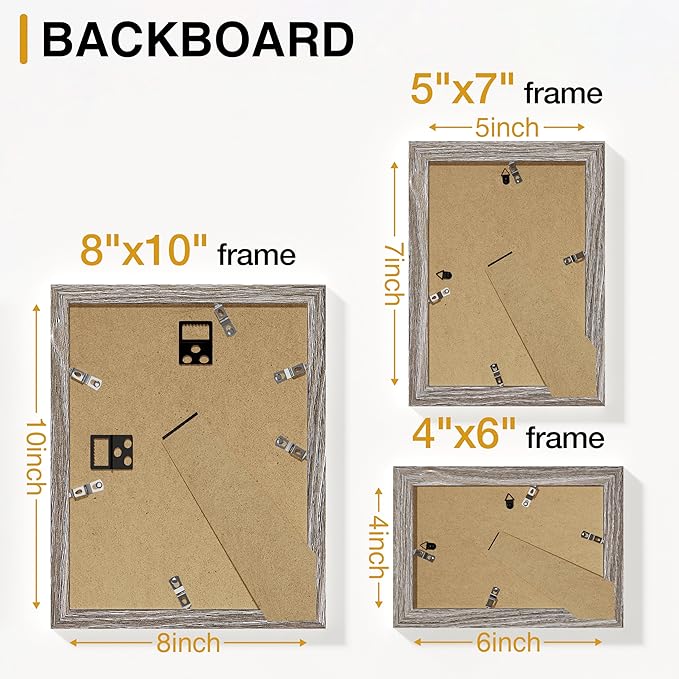 Vittanly Picture Frames Set of 10, Picture Frames Collage Wall Decor with Two 8x10, Four 5x7 and Four 4x6 Photo Frames, Gallery Wall Frame Set for Wall or Tabletop Display, Dark Grey