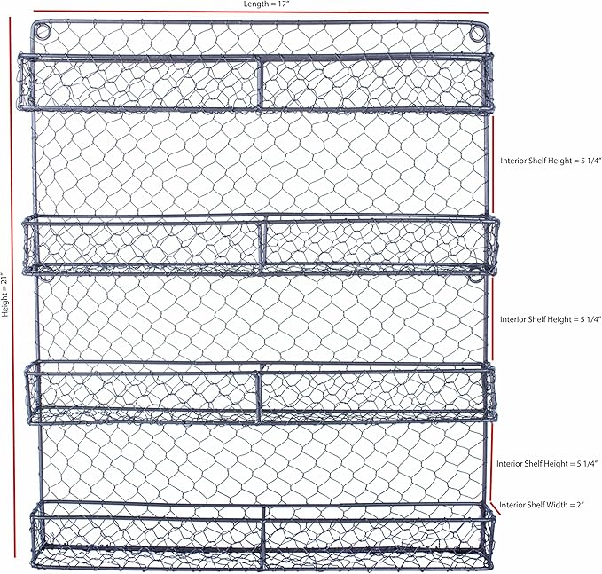 DII Farmhouse Vintage Decorative Metal Pantry Spice Rack Organizer, 17Lx2.3Wx20H