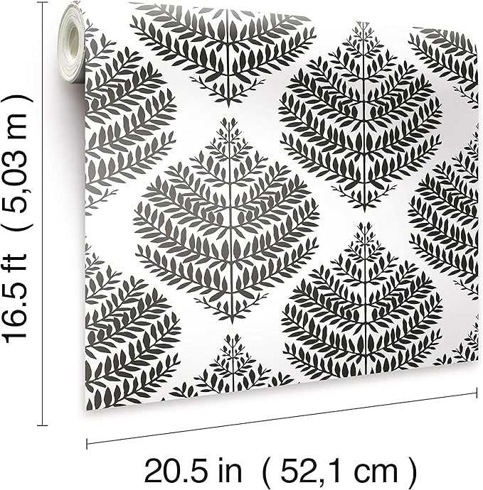 RoomMates RMK11509WP Hygge Fern Damask Black Peel and Stick Wallpaper