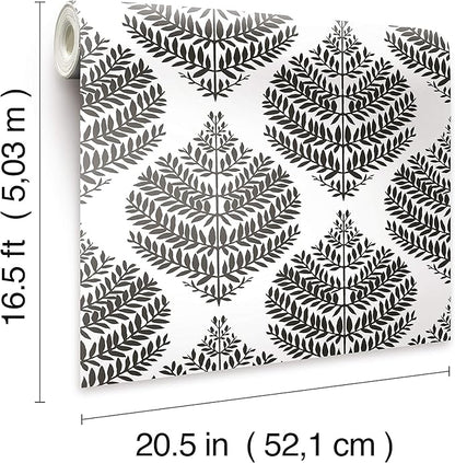 RoomMates RMK11509WP Hygge Fern Damask Black Peel and Stick Wallpaper