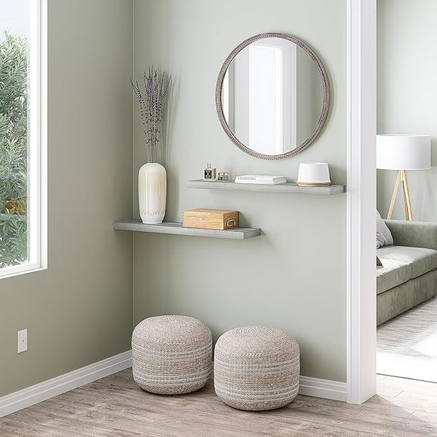 Ballucci Floating Shelves for Wall, 36" Wood Wall Shelf Set of 2, with Invisible Brackets for Bathroom, Living Room, Bedroom, Kitchen, Nursery, 8" Deep, Rustic Gray