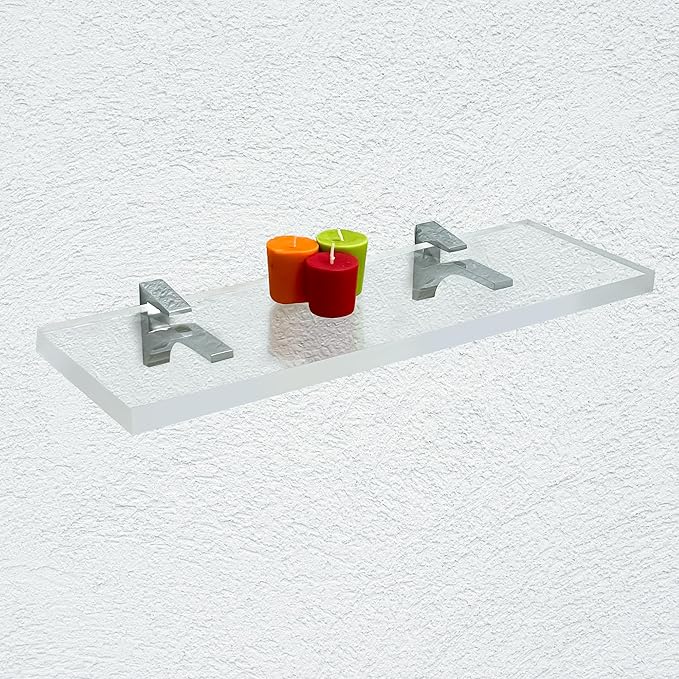 Clear Acrylic Shelves for Wall Storage, 6" W X 30" L, 3/4" Thick Floating Shelves for Wall, Bedroom, Living Room, Bathroom, Kitchen -‎Easy Installation with Screws and Chrome Finish Brackets