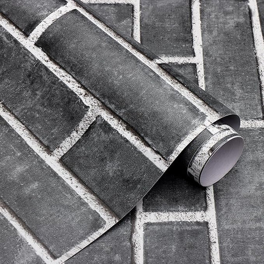 HeloHo 196.8"X17.7" Grey Brick Wallpaper Peel and Stick Self-Adhesive Removable 3D Textured Wall Paper for Kitchen Backsplash Living Room Bedroom Decor