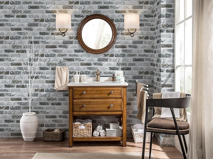 Guvana 17.3"×590" Brick Peel and Stick Wallpaper Grey Brick Contact Paper Self Adhesive Wallpaper 3D Textured Brick Wallpaper Vintage DIY Removable Wall Paper for Bedroom Livingroom Decor