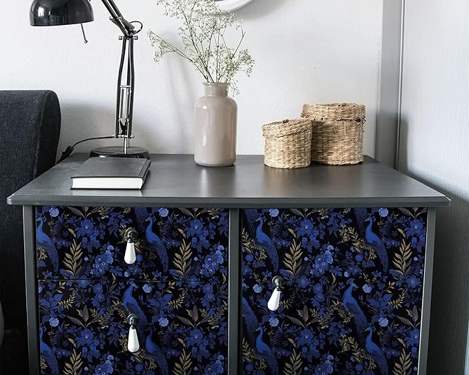 FLFK Black and Dark Blue Peacock Wallpaper,Peel and Stick Wall Mural for Living Room, Bedroom, Kitchen, Office, Apartment Decor 16