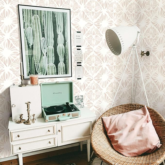 Geometric Peel and Stick Wallpaper boho78.7 x17.3 White and Pink Wallpaper White Contact Paper Removable Wall Paper for Bedroom Waterproof Removable Shelf Liner Decal Vinyl Roll