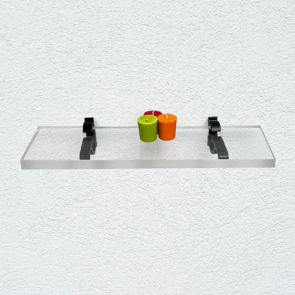 Clear Acrylic Shelves for Wall Storage, 6" W X 18" L, 3/4" Thick Wall Mounted Floating Shelves for Bedroom, Living Room, Bathroom, Kitchen -‎Easy Installation with Screws and Black Finish Brackets