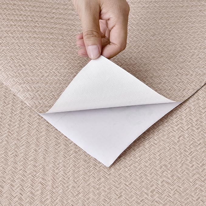 Haimin Fabric Wallpaper Textured Contact Paper (24in X 393in) Grasscloth Wallpaper Peel and Stick Faux Linen Wall Paper Waterproof Vinyl Self Adhesive (Light Brown-1)