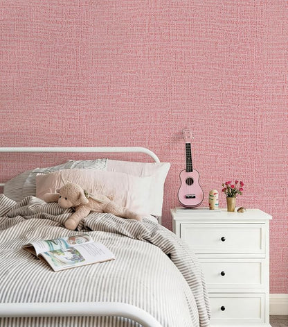 Guvana Grasscloth Peel and Stick Wallpaper Pink Textured Contact Paper Modern Removable Self Adhesive Wall Paper Thicken Fabric Faux Linen Wallpaper for Bedroom Living Room Nursery 197inx15.7in