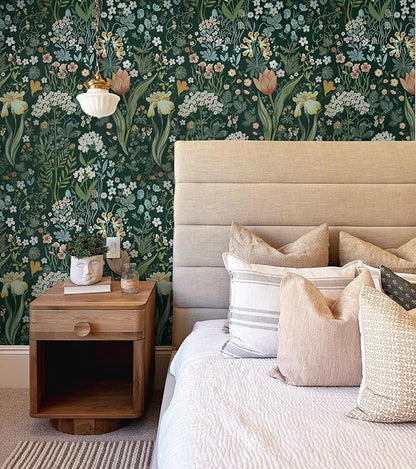 Peel and Stick Wallpaper Vintage Wall Paper Green Floral Contact Paper Removable Wallpaper 17.3"x78.7" Leaf Flower Self Adhesive for Bedroom Drawer Decor Vinyl Rolls