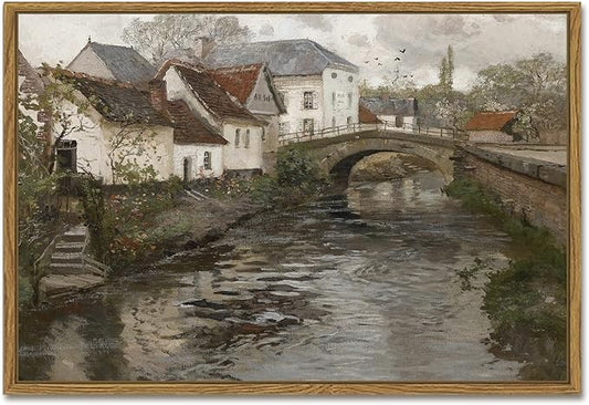 SHENIFY Large Vintage Town Framed Canvas Wall Art French Classic Wall Prints Modern Farmhouse Dining Rooms Hallways Living Rooms Bedroom Decor - 16"x24" Natural Framed