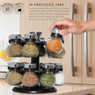 Kamenstein 16 Jar Ellington Revolving Countertop Spice Rack with Lift & Pour Caps and Spices Included, FREE Spice Refills for 5 Years: Black and Chrome
