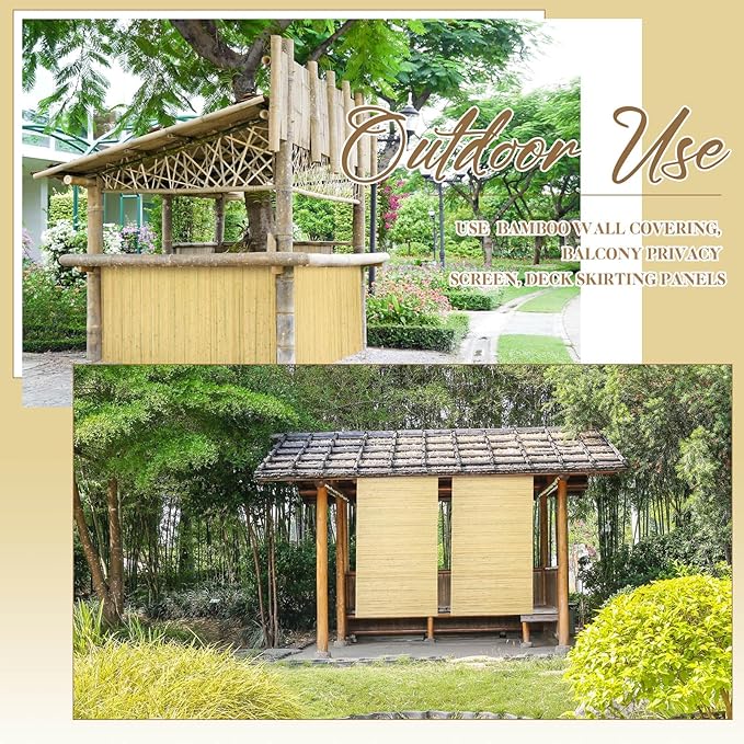 Juexica 1 Pcs Natural Bamboo Wall Panel for Interior Wall 48''x96'' Bamboo Covering Renewable Pole Wainscoting Room Divider Wrap Decor for Bedroom Living Room Kitchen Island Office (Natural)