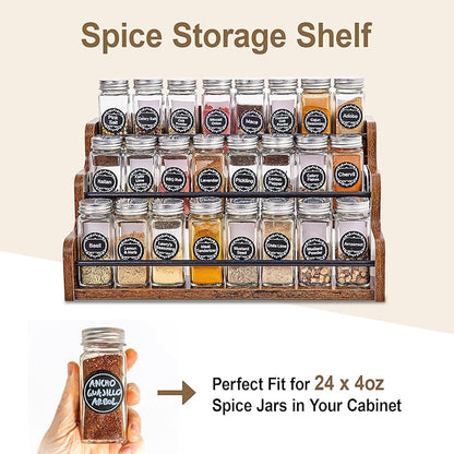 Wood Spice Rack Organizer for Cabinet, 3 Tier Spice Shelf Storage, Kitchen Seasoning Organizer for Spice Bottles, Jars, Seasonings, Baking Supplies